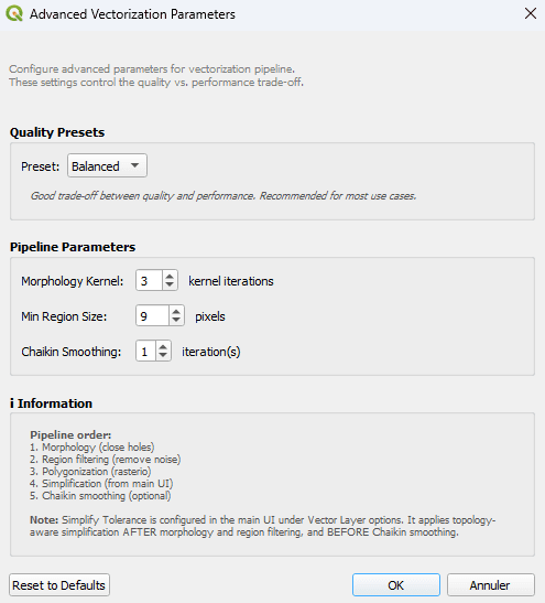 QGeoAI QPredict advanced vector options dialog